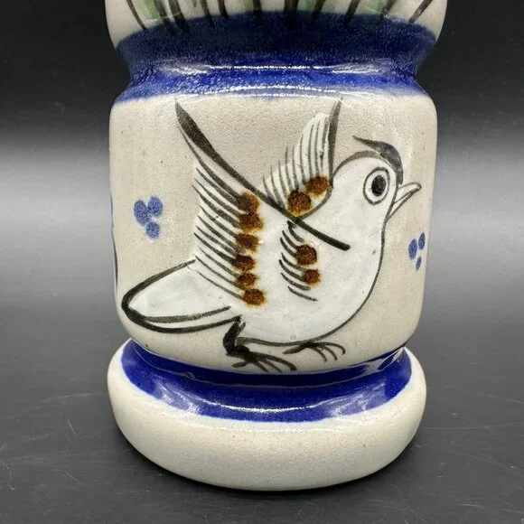 Vintage Ken Edwards Pottery Candle Holder Folk Art Bird Hand Painted Mexico - Picture 9 of 11